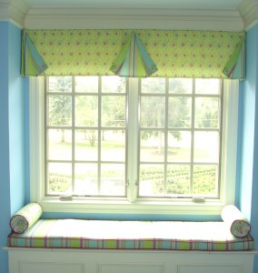 A button back valance and window seat.
