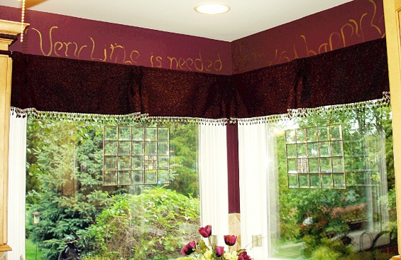 pleated valance with beaded trim