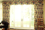 Box pleated valance with drapery panels